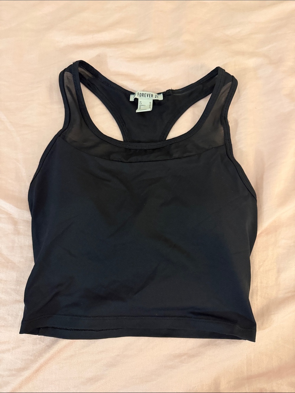 Forever 21 Black Mesh-Trim Racerback Crop Sports Tank